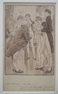 Pride and Prejudice illustration by C.E. Brock, original unknown, found on an eBay auction of the image only; possibly from 1913 Cassell and Co. edition