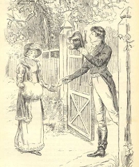 Mr. Darcy giving Elizabeth his letter by Charles Brock, black and white